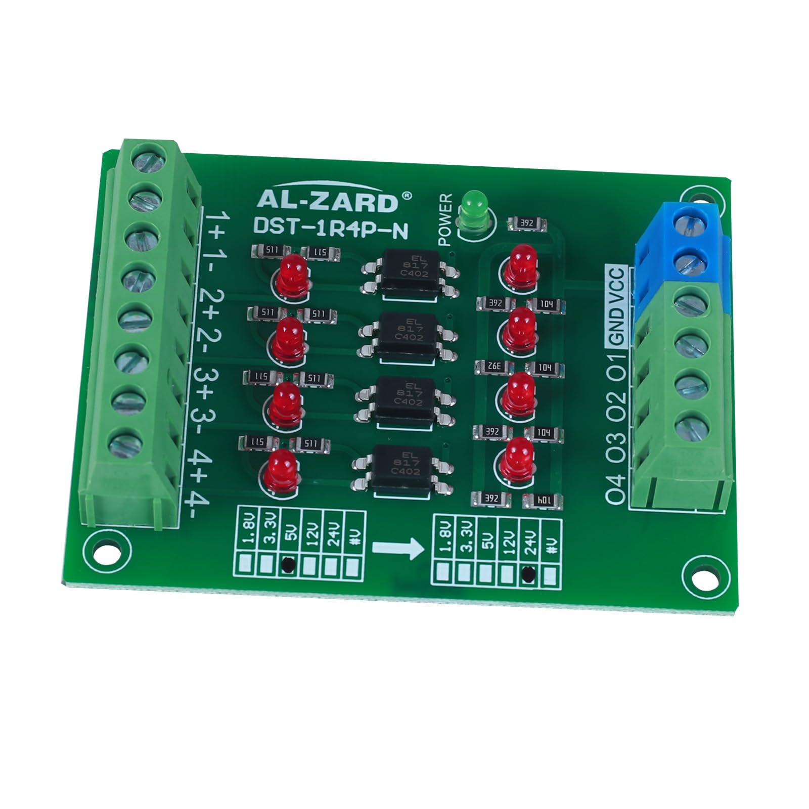 4 Kanal Optokoppler Isolation Board, DST-1R4P-N 5V bis 24V Optokoppler Isolationsmodul PLC Signalwandlerplatine zur Signalisolierung, Einzelchip-Mikrocomputer von DONGKER