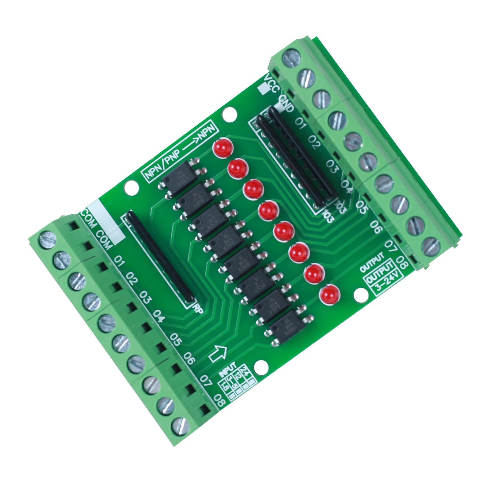 Optokoppler Isolationsmodul, DC 3,3 V 5 V 8 Kanal Optocoupler Isolation Module, PNP NPN Low-High-Level-Ausgangssignalkonverter von DONGKER