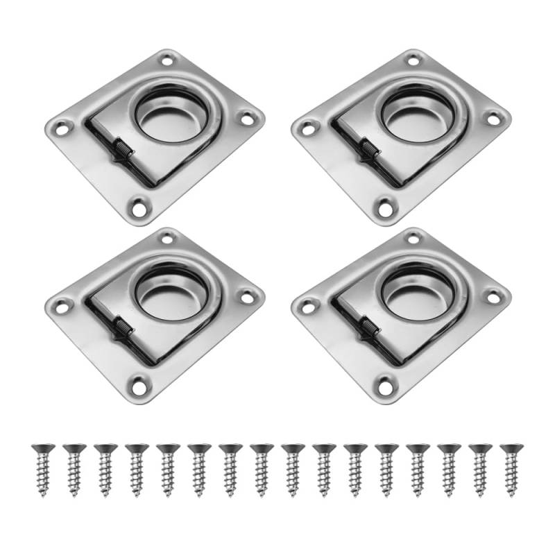 Versenkte D-Ringe Zurranker, 4 Stuck Recessed Tie Down D-Rings Anchor, mit 16Pcs Schrauben für Tieflader/LKW, ideal zum Sichern von Ausrüstung, Fracht und Anderen Lasten von DONGKER