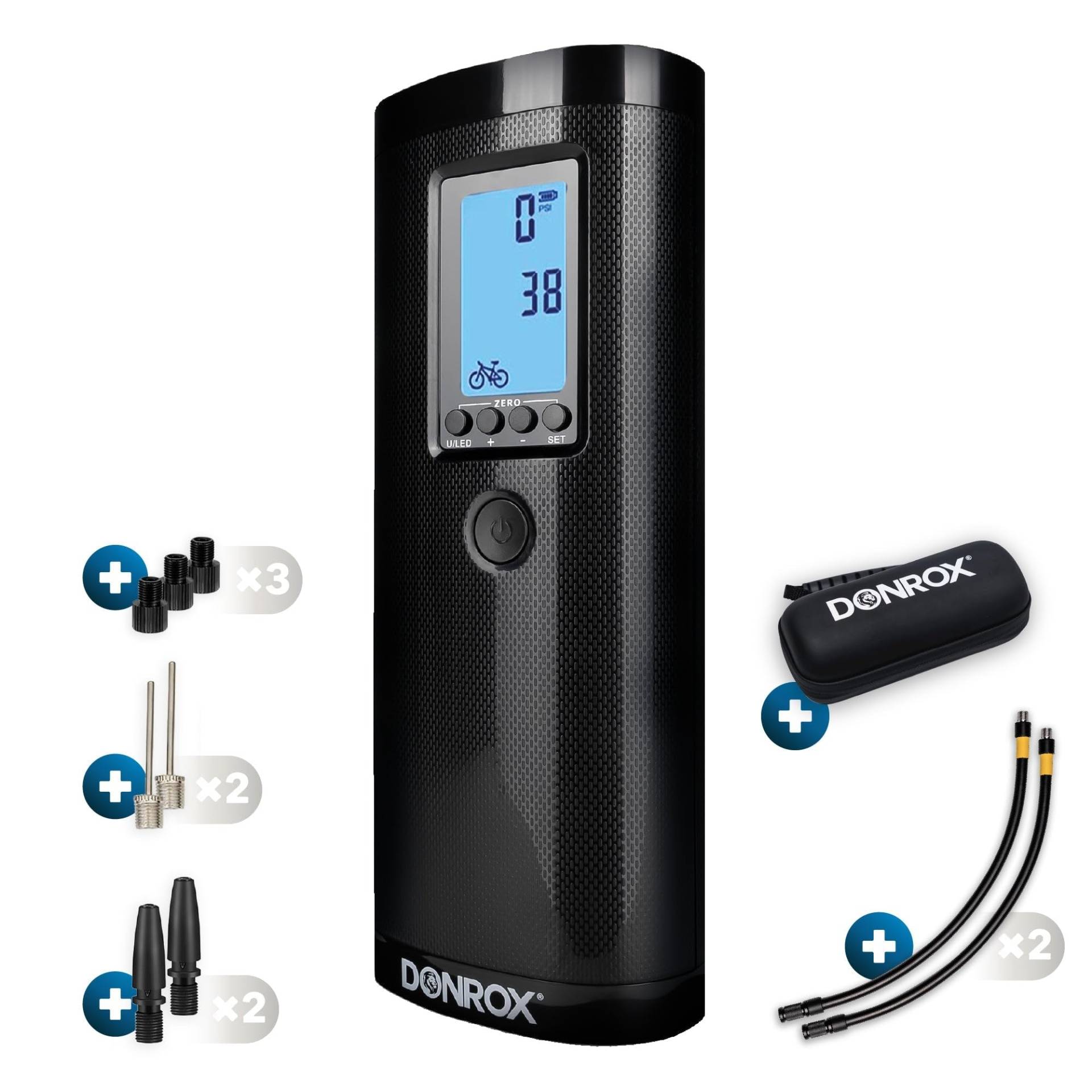 DONROX Ride F511 – Kompressor-Fahrradreifenpumpe inklusive Powerbank + inklusive Teilepaket von DONROX