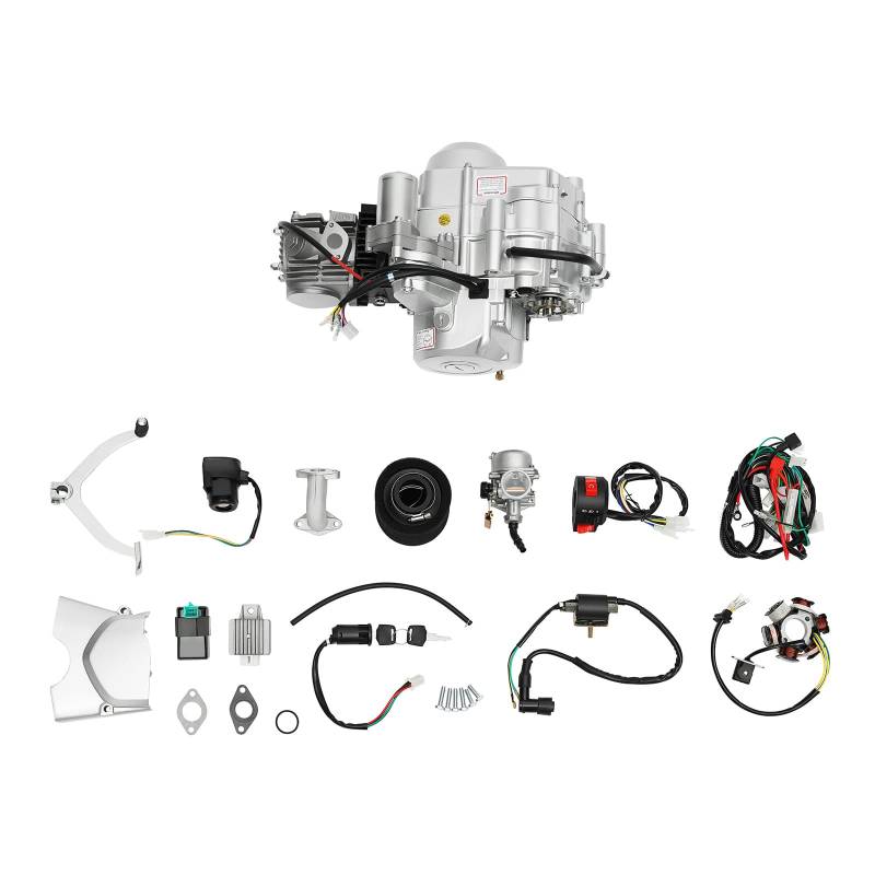 125cc Motor,4-Takt Motorrad Motor 3 Gang ATV Motor Kit Elektrischer Start 3+1 Rückwärts Einzylinder Luftkühlung Motor für ATV QUAD GO KART Motocross Bike von DOPBENT