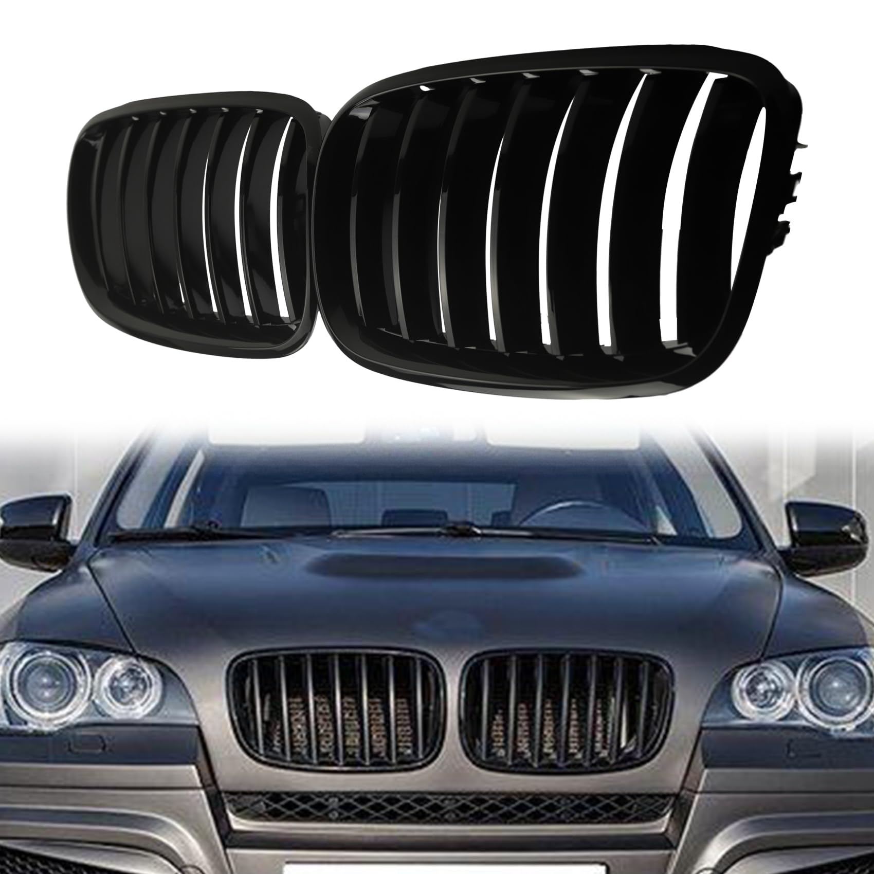 DOPPAPS Front-Nierengitter für Kühlergrill, glänzend, schwarz, ABS, kompatibel mit BMW X5 E70 X6 E71 2007–2014 (einzelne Lamellen, 2 Stück) von DOPPAPS