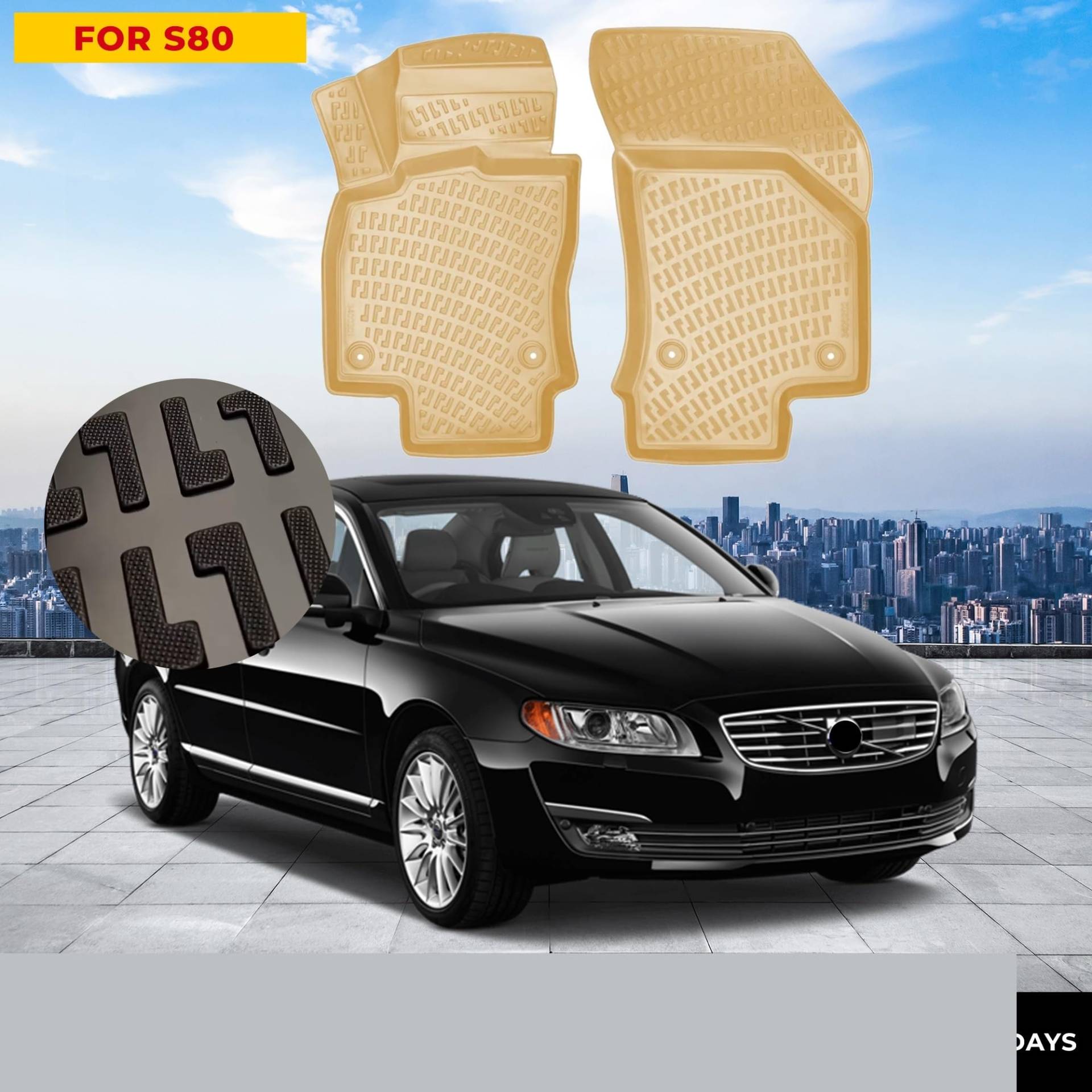 3D Car Floor Liner Compatible With Volvo S80 Beige Waterproof Special Foot Pad Fully Surrounded Mat Accessories Rugs Non-slip von DOPQNYLZW