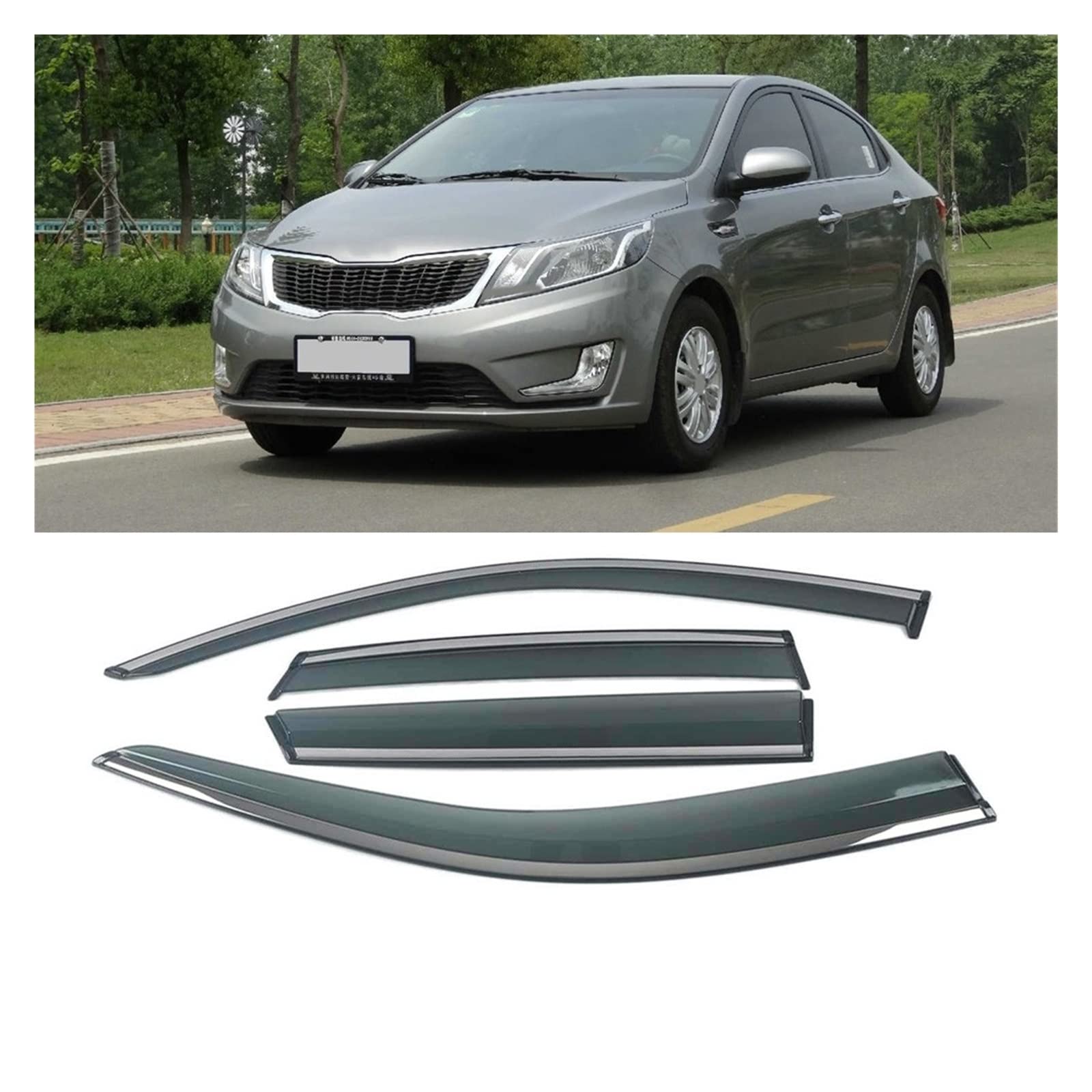 Car Window Sun Rain Shade Visors Shield Shelter Protector Cover Trim Frame Sticker Accessories Compatible with KIA Rio Pride Sedan 2011-2019(for K2 2011-2016) von DOPQNYLZW