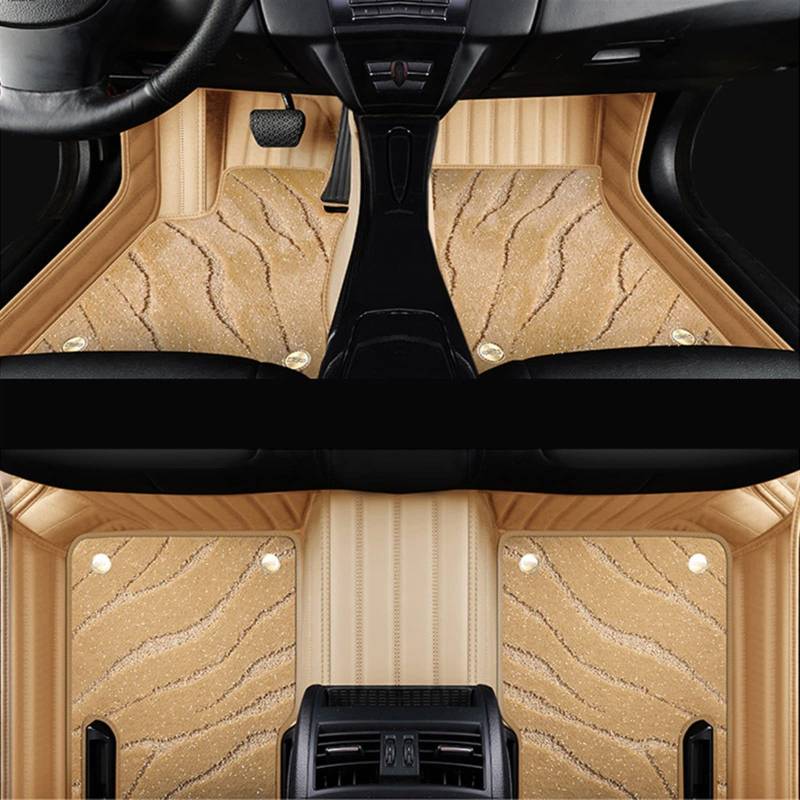 Echtes Leder Voll Umgeben Fuß Pads Auto Fußmatten Kompatibel Mit City 2008-2014 Auto Interieur Details Zubehör Teppich(Beige) von DOPQNYLZW