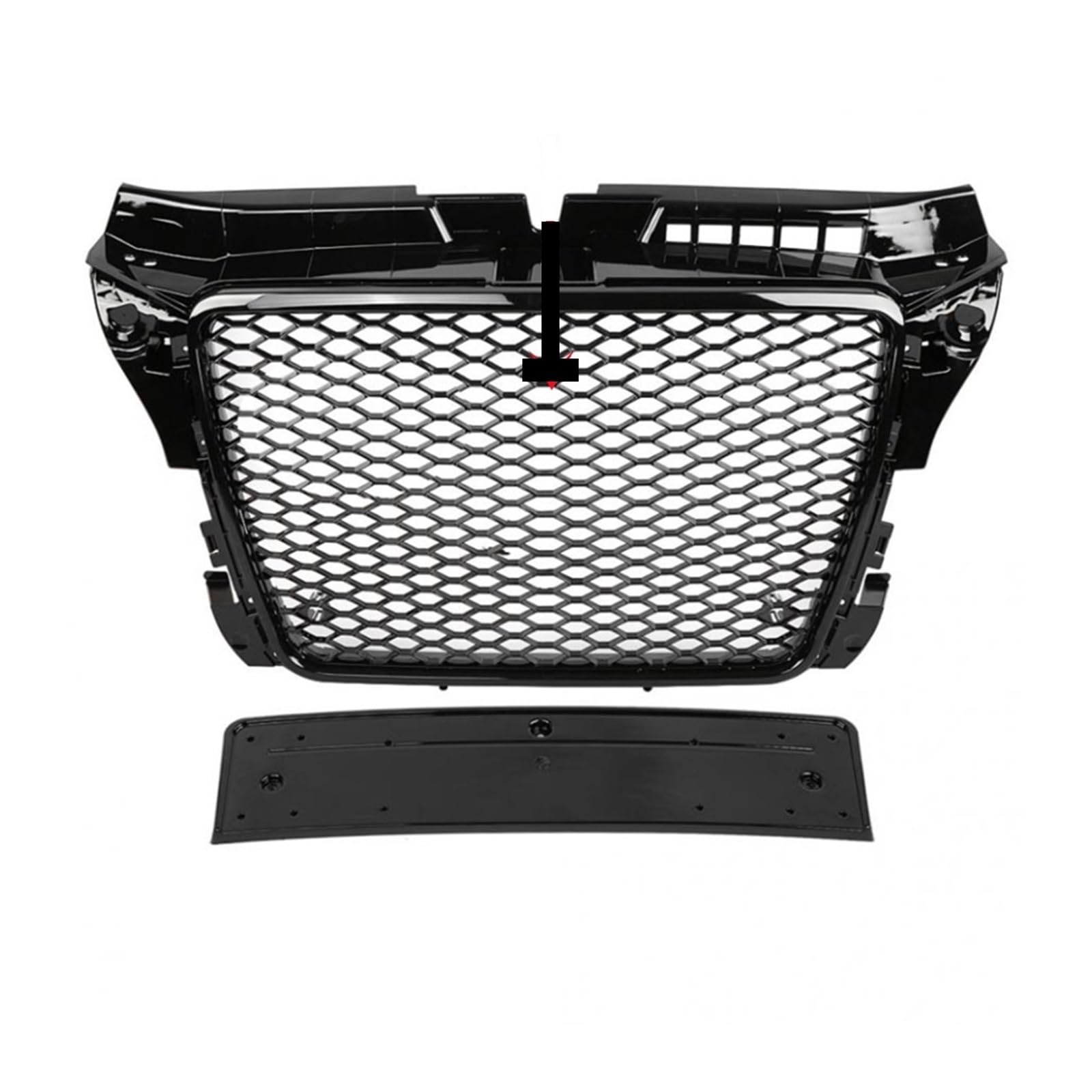 Für RS3 Style Front Sport Hex Mesh Honeycomb Grill schwarz glänzend kompatibel mit A3/S3 8P 2009 2010 2011 2012 2013 (Chrome Emblem) von DOPQNYLZW