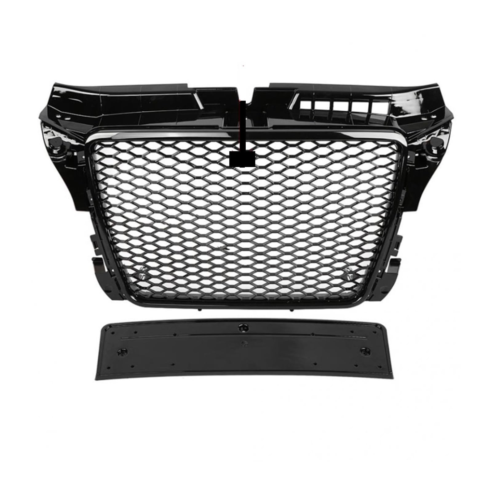 Für RS3 Style Front Sport Hex Mesh Honeycomb Grill schwarz glänzend kompatibel mit A3/S3 8P 2009 2010 2011 2012 2013 Schwarzes Emblem von DOPQNYLZW