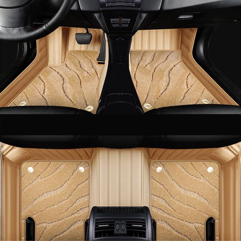 Genuine Leather Fully Surrounded Foot Pad Car Floor Mat Compatible With Jaguar F-Pace 2016-2020 Auto Interior Details Accessories Carpet(Beige) von DOPQNYLZW