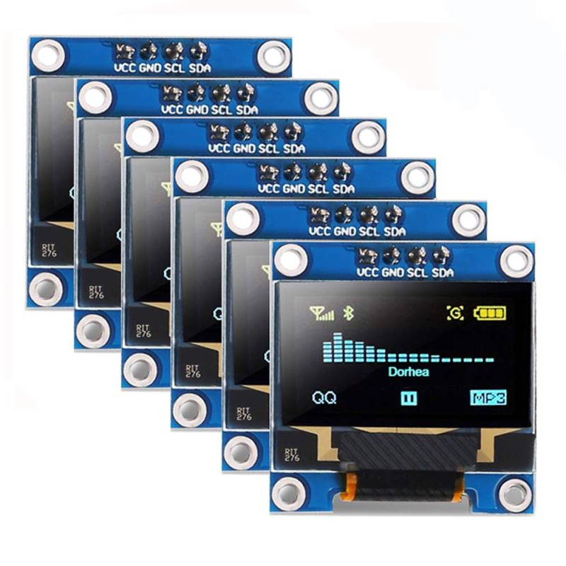 6Pcs 0,96 Zoll OLED-Anzeigemodul 12864 128 x 64 Pixel LCD Gelb Blau Platine I2C Seriell 0,96 Zoll IIC-Chip 4-polige selbstleuchtende Anzeigeplatine Kompatibel mit Raspberry Pi von DORHEA