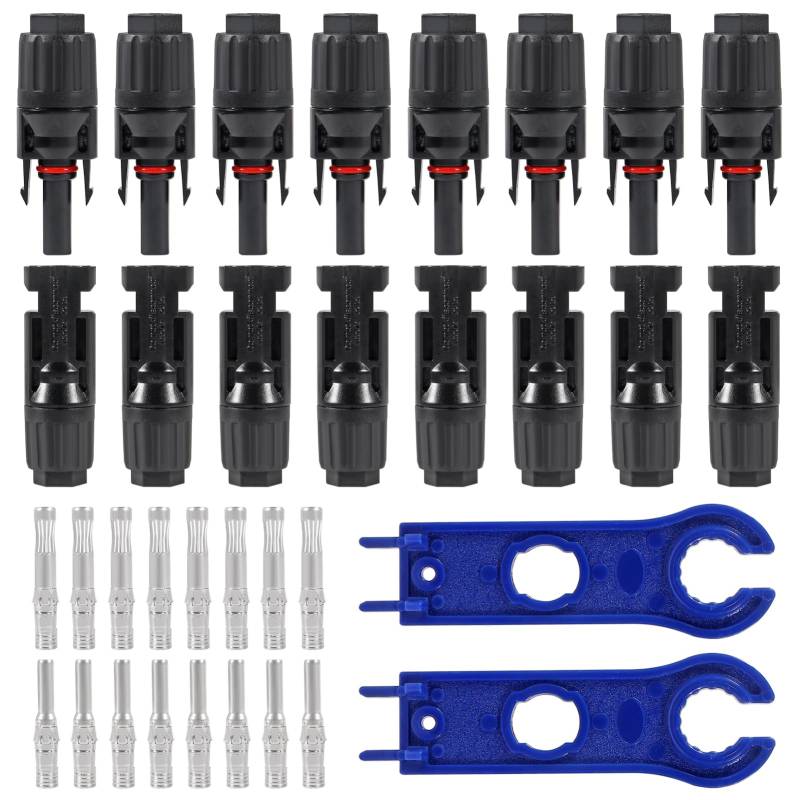 8 Paar Solarstecker, Solarpanel-Kabel, Photovoltaik-Stecker, Adapter, wasserdicht, männlich, weiblich, staubdicht, Stecker mit 2 Schraubenschlüsseln von DORHEA