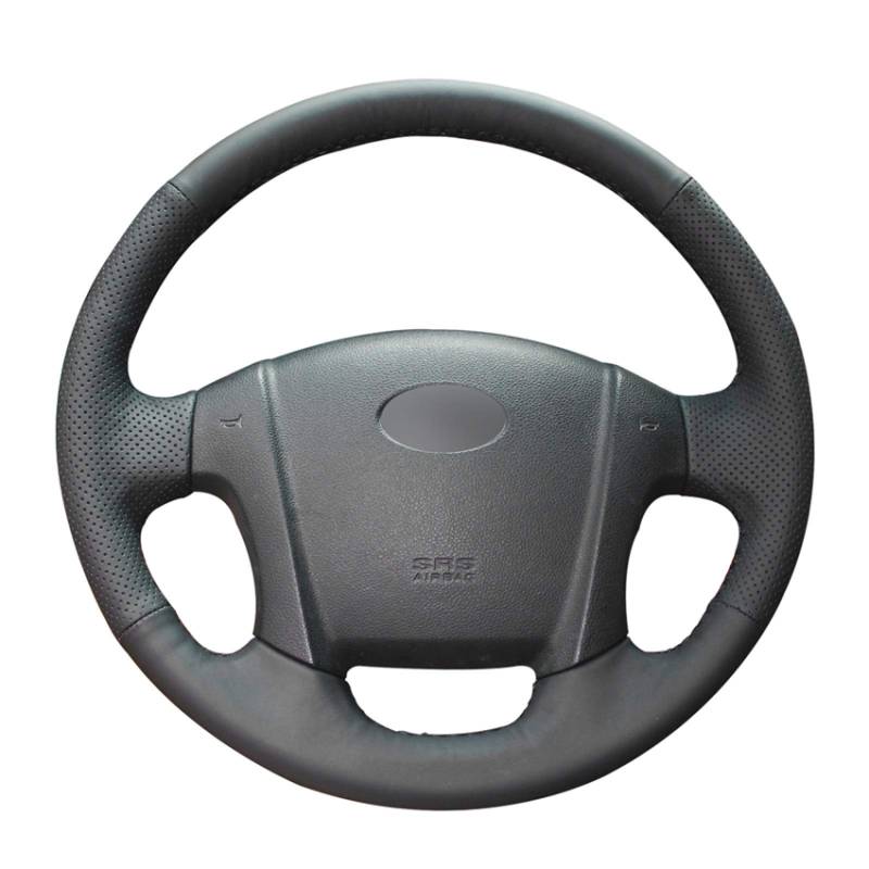 Schwarzer Leder-Auto-Lenkradbezug, für Kia Sportage 2 2005 2006 2007 2008 2009 2010. Handgenähter Auto-Lenkradbezug von DOUKI