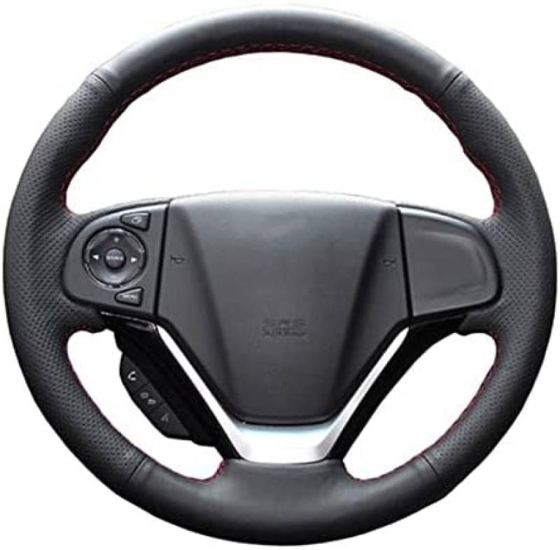 Schwarzer Leder-Auto-Lenkradbezug für CRV 2012 2013 2014. Handgenähter Auto-Lenkradbezug von DOUKI