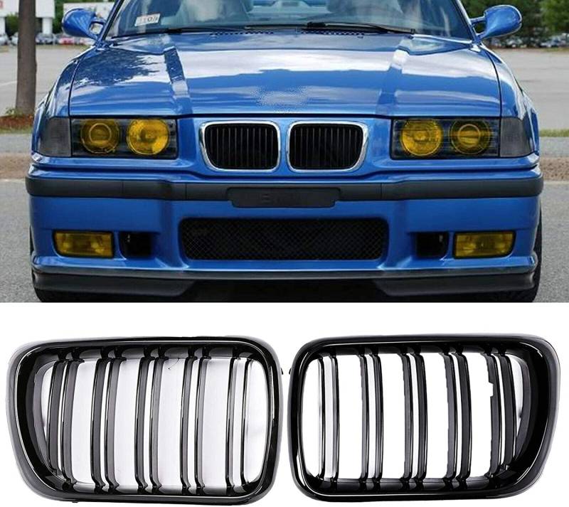 1997–1999 3er-Serie E36 318i 328i 323i Glänzend Schwarz Doppellamellen Sport Nieren Frontgrill Kühlergrill Kühlergrill Paar von DQDZ