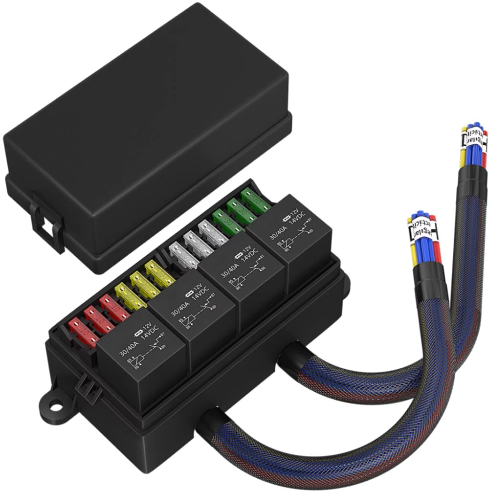 DQRWPXJX 12V Sicherungsrelaisbox Vorverdrahteter Sicherungs- Und Relaisbox Mit 4 Relais 12-Wege-Sicherungen Versiegelter 12-V-Sicherungsschachtel Für Auto von DQRWPXJX