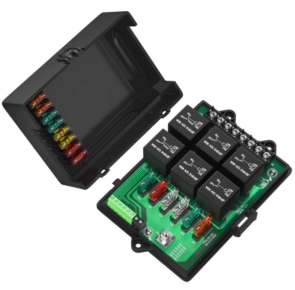 DQRWPXJX Relay Box Fuse Relay Box 12V Automotive Universal Sicherungspanel Mit 6 -Wege -Relais Und 14 X Klingen Sicherungen 12 Volt Sicherungsschachtel von DQRWPXJX