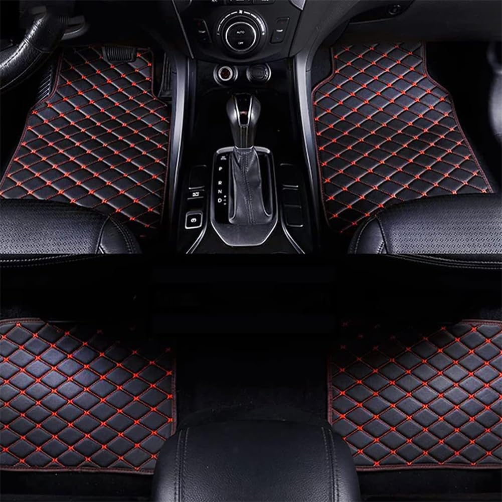 4 StüCk Leder Auto FußMatten für Audi Q7 5-Seater 2006-2015(LHD), Vorne Hinten Teppichschutzmatte Wasserdicht rutschfeste Anti-Kratz Autoteppiche Interieur ZubehöR,I/Black-red von DQSZ