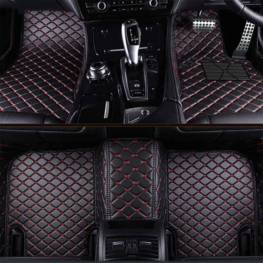 Custom Leder Auto FußMatten Set für Hyundai Santa Fe 7seat 2014-2018(LHD), Leder Vorne Hinten Teppiche Allwetter Wasserdicht Anti Rutsch Innenschutzmatte ZubehöR,C/Black-red von DQSZ