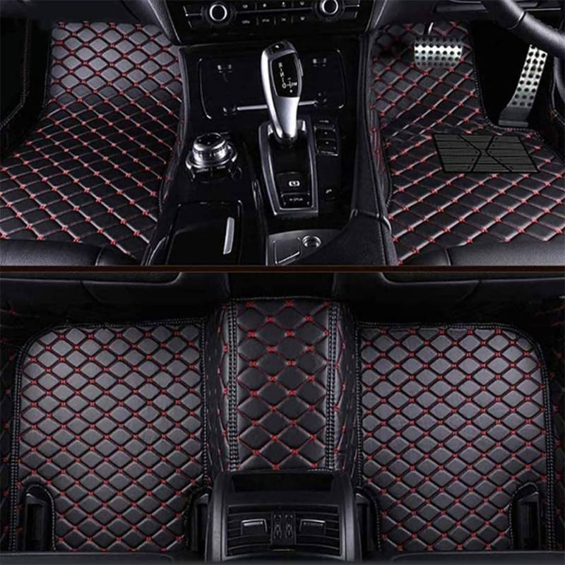 Custom Leder Auto FußMatten Set für Hyundai Santa Fe 7seat 2014-2018(LHD), Leder Vorne Hinten Teppiche Allwetter Wasserdicht Anti Rutsch Innenschutzmatte ZubehöR,C/Black-red von DQSZ