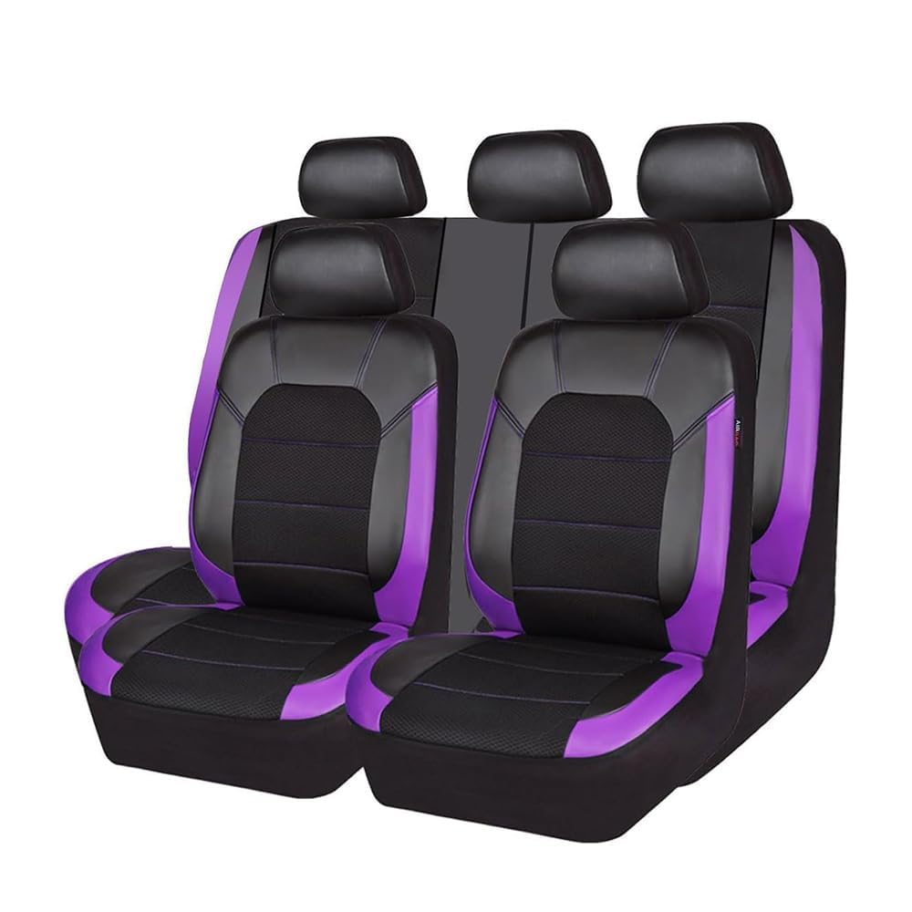 DQSZ Auto Sitzbezüge Sets für VW Caddy 2K 2005–2019, Universal PU-Leder Autositzbezüge Vorne Hinten Schonbezüge Sitzschoner Atmungsaktiv Bequem Zubehör,E/Purple von DQSZ