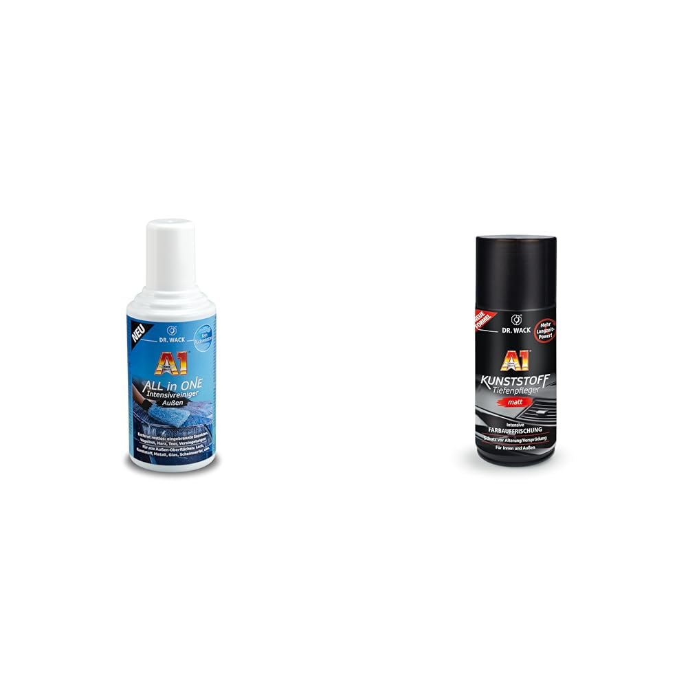 DR. WACK - A1 All in ONE Intensivreiniger Außen 500ml I Schonender Alles-Entferner & A1 Kunststoff Tiefenpfleger matt 250 ml – Auto Kunststoffpflege von DR. WACK