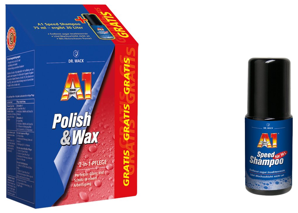 Dr. Wack – A1 Polish & Wax 500 ml inkl. GRATIS A1 Speed Shampoo I Auto-Politur & Auto-Wachs I Langanhaltender Schutz & Glanz I Für alle Lacke geeignet I Hochwertige Autopflege – Made in Germany von DR. WACK