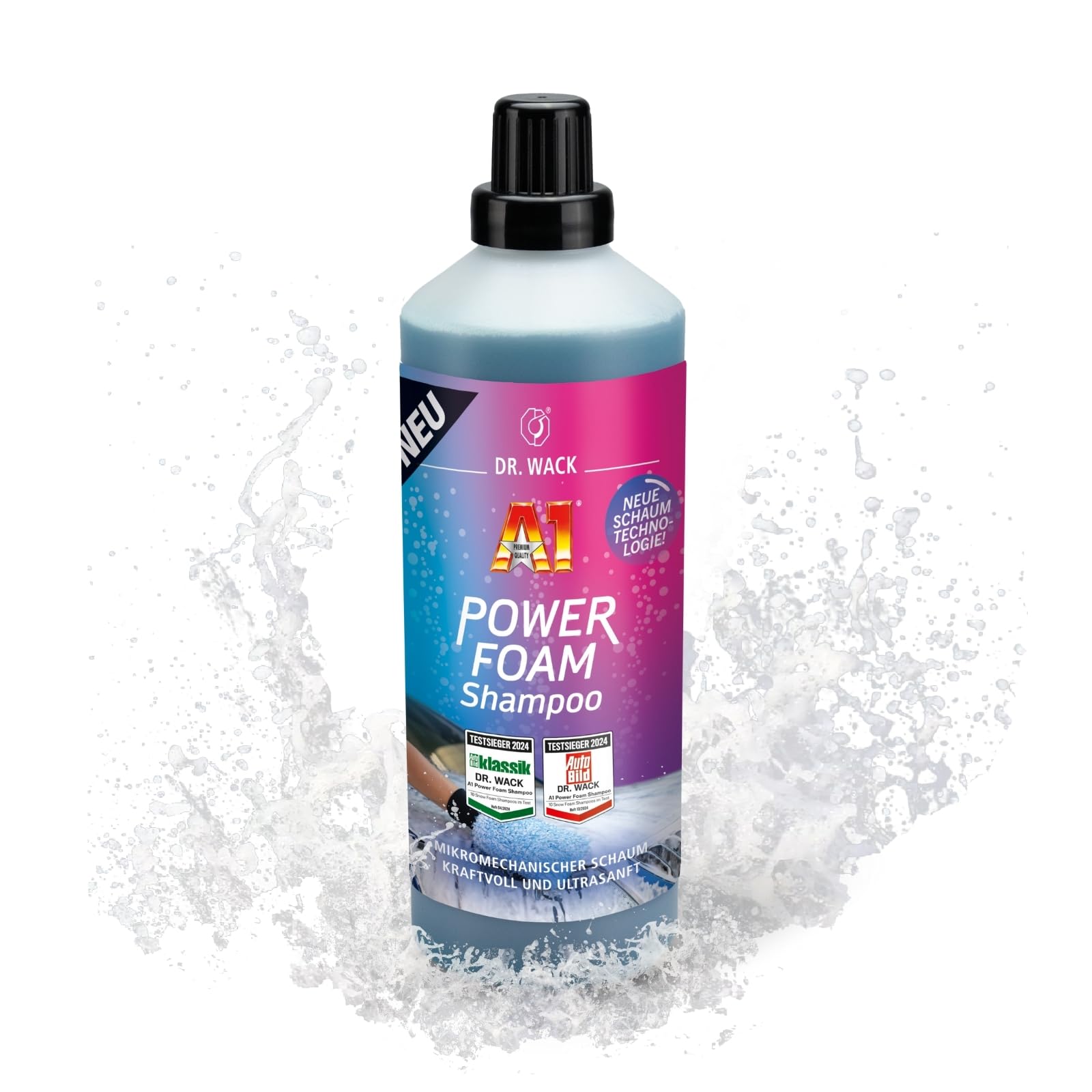 DR. WACK - A1 Power Foam Shampoo 1 Liter - Autoshampoo für Vorreinigung & Handwäsche - Kraftvoller & schonender Schaumreiniger - biologisch abbaubar - für alle Lackarten - Hochwertige Autopflege von DR. WACK