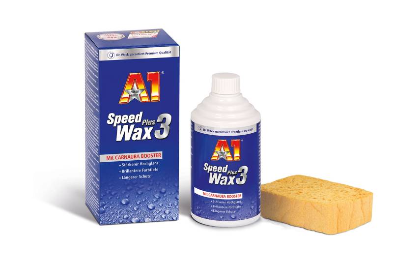 DR. WACK – A1 Speed Wax Plus 3, 250 ml inkl. Spezialschwamm I Premium Auto-Wachs mit Carnauba I Langanhaltender Schutz & Glanz I Für alle Lacke geeignet I Hochwertige Autopflege – Made in Germany von DR. WACK