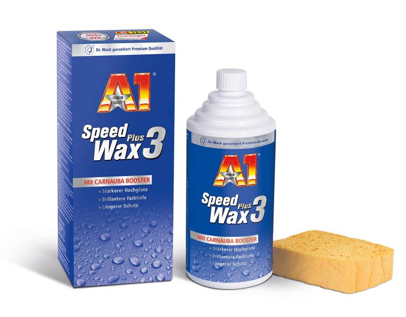 DR. WACK – A1 Speed Wax Plus 3, 500 ml inkl. Spezialschwamm I Premium Auto-Wachs mit Carnauba I Langanhaltender Schutz & Glanz I Für alle Lacke geeignet I Hochwertige Autopflege – Made in Germany von DR. WACK