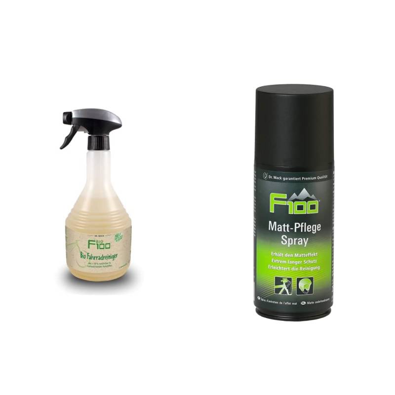 Dr. Wack - F100 Bio Fahrradreiniger 750 ml I Premium Reinigung für das komplette Fahrrad & F100 Matt-Pflege Spray 250 ml I Premium Pflege für den Erhalt des Matt-Effekts von Fahrrädern von DR. WACK