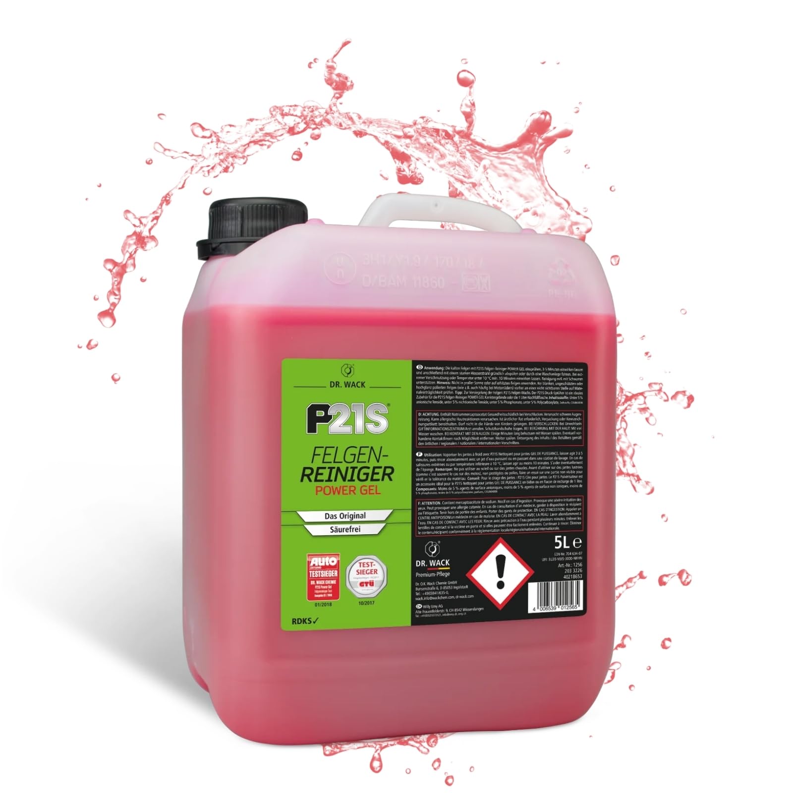 DR. WACK P21S Felgenreiniger Power Gel 5 Liter - Felgen-Spray mit Gel-Formel & Wirkindikator - Schnelle & schonende Reinigung - säurefrei & biologisch abbaubar - Hochwertige Autopflege von DR. WACK