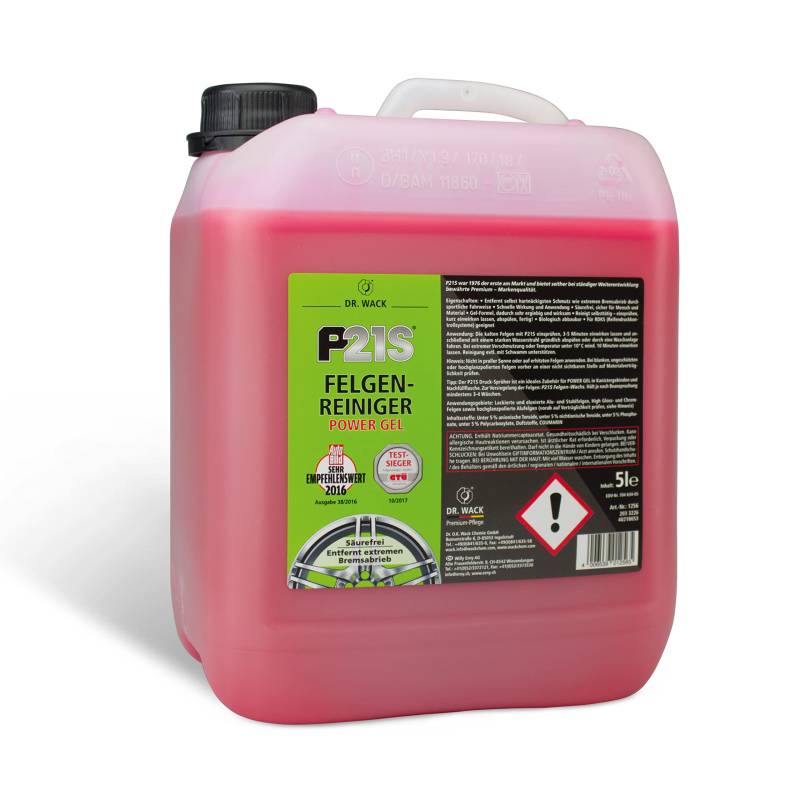 DR. WACK P21S Felgenreiniger Power Gel 5 Liter - Felgen-Spray mit Gel-Formel & Wirkindikator - Schnelle & schonende Reinigung - säurefrei & biologisch abbaubar - Hochwertige Autopflege von DR. WACK