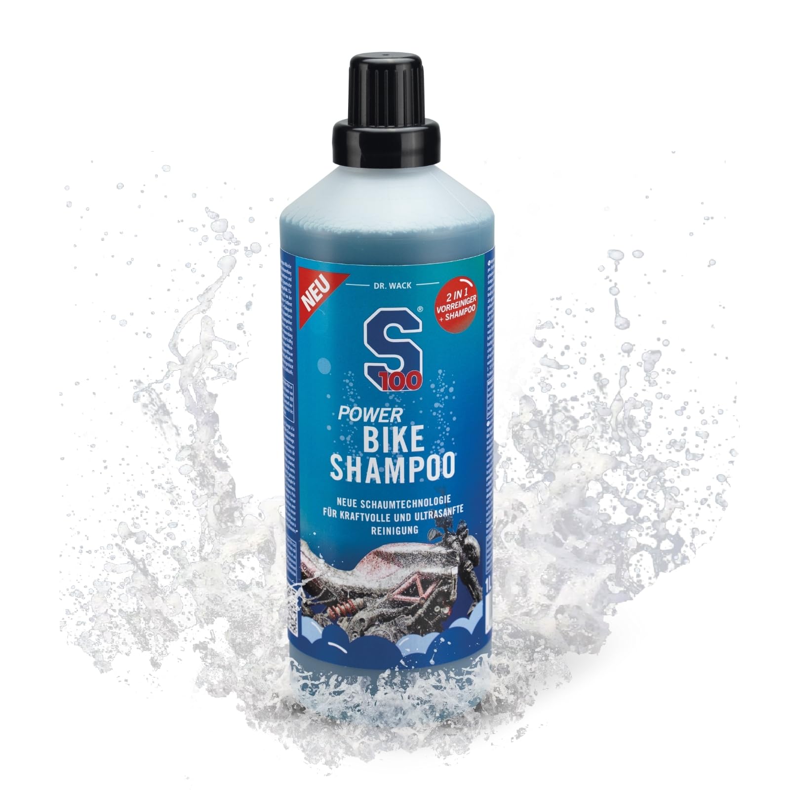 DR. WACK S100 Power Bike Shampoo 1 Liter - Motorradshampoo mit innovativer Schaumtechnologie - Kraftvoller & schonender Schaumreiniger - für alle Oberflächen - Hochwertige Motorradpflege von DR. WACK