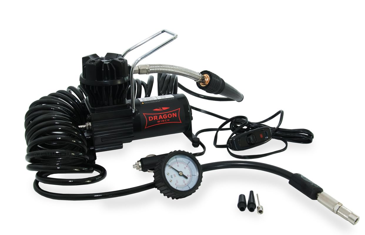 Dragon Winch Kompressor 10,3 BAR / 150 PSI | Kompressor 12V für Auto | Ansaugleistung 54 l/min | Intensität 192W / 16 Amp | Professional Series Autokompressor Portable inkl. Zubehör von DRAGON WINCH