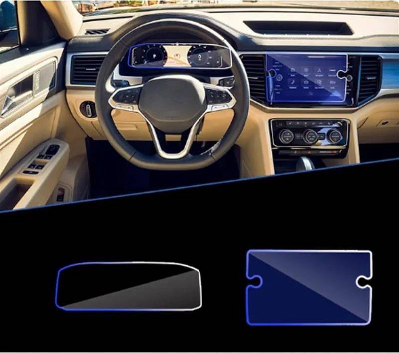 DRCIOQAZR Kompatibel Mit VW Für Taos Für Tharu 2022 Auto-GPS-Navigation Und Armaturenbrett-Displayschutzfolie Aus Gehärtetem Glas Auto Navi-Schutzfolie(GPS and isntrument) von DRCIOQAZR