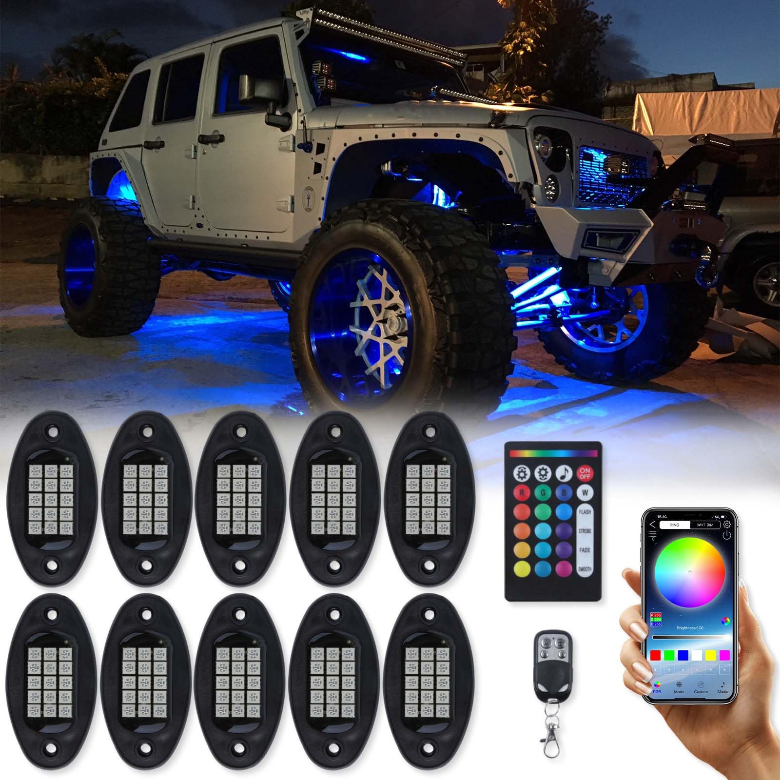 10 Pods Rock Licht Kit mit App/Fernbedienung,Timing und DIY Musikmodus Unterbodenbeleuchtung Auto Kompatibel für Jeep ATV RZR UTV SUV Off Road Moto Auto Motorrad von DREAMIZER