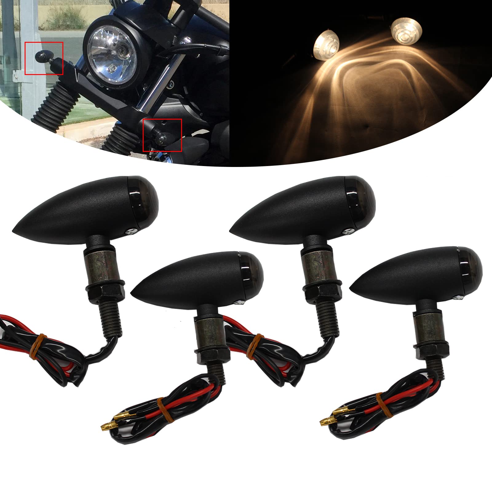 DREAMIZER LED-Blinker für Motorräder, 4 Stück, 12 V, Bernstein, kugelförmig, Motorrad-Blinker, Blinker, universell für Motorrad, Roller, Cruiser, Quad, Offroad von DREAMIZER