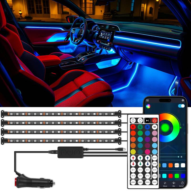 72 LED RGB Auto LED Innenbeleuchtung mit APP/Fernbedienung, Mehrfarbig fußraumbeleuchtung Auto Atmosphäre Licht mit Musikmodi, 12V Lichtstreifen für Auto LKW SUV Wohnmobil Yacht von DREAMIZER