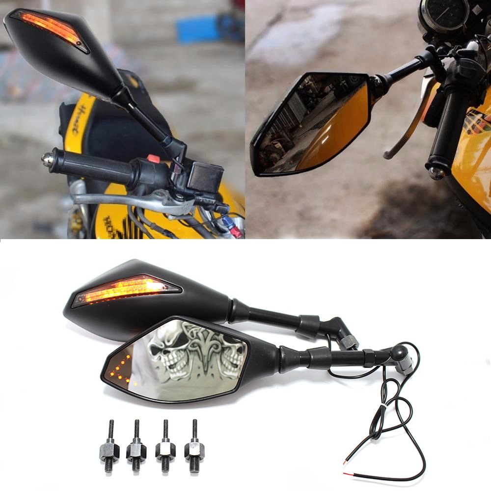 8mm 10mm Motorrad Rückspiegel LED Signalanzeige Rückspiegel Seitenspiegel Für Bobber Cruiser Chopper Touring ATV von DREAMIZER