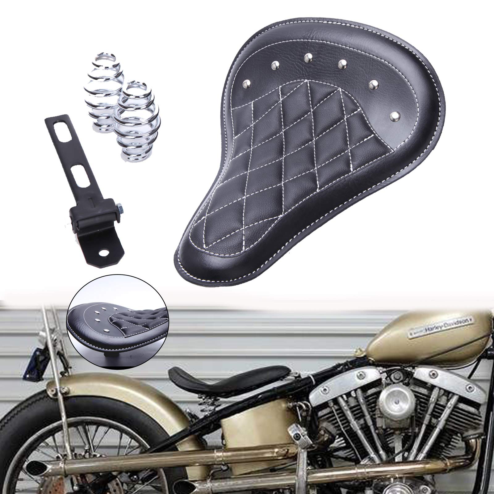 Bobber sitz Motorrad Leder Solo Sitz mit 3'' Feder Halterung Kit für Sportster Bobber Chopper XL883 1200 48 Forty Eight Softtail Dyna Street Glide. von DREAMIZER