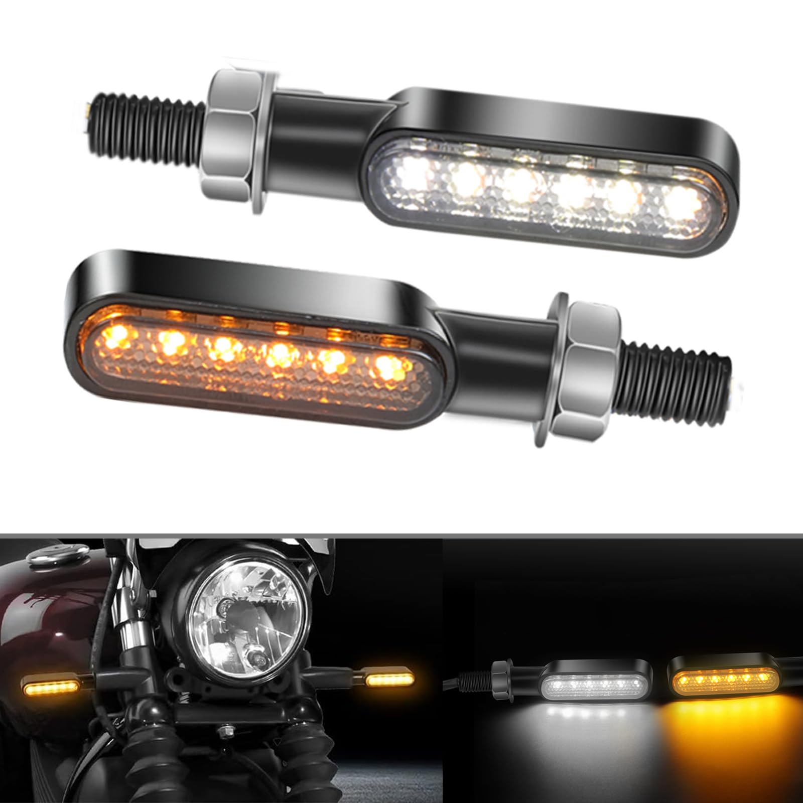 DREAMIZER 2 Stück Motorrad Blinker E-geprüft 12V Universal Mini Blinker Bernstein Licht Wasserdichte Blinker M8 für Cruiser Chopper Roller Quad von DREAMIZER