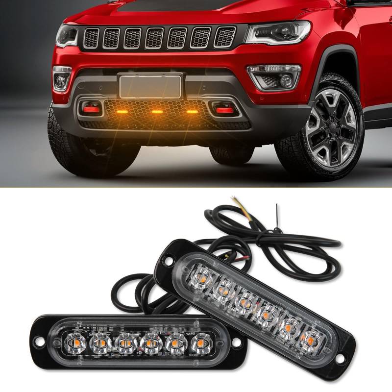 DREAMIZER 4X 12 LED Frontblitzer Bernstein Warnleuchte Blitzer Lampe 12/24V Superhell Warnlicht Stroboskoplicht Blinklichter 18 Blitzmodi Notfall Licht für Truck LKW Auto Emergency Gabelstapler IP67 von DREAMIZER