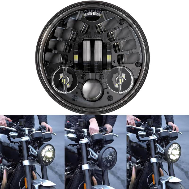 DREAMIZER 5,75 Zoll LED Scheinwerfer E-geprüft mit Blinker Tagfahrlicht Kompatibel mit Harley Dyna Softail Sportster Nightster 48 Iron 883 1200 Wide Glide Low Rider Night Rod Indian Scout Triumph von DREAMIZER