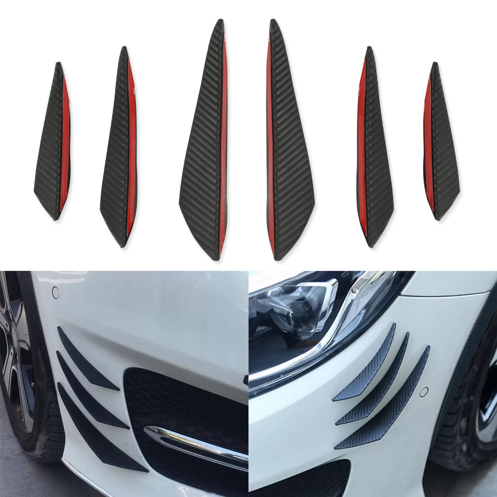 DREAMIZER 6 Stücke Auto Spoiler Universal Front Bumper Lip Splitter Auto Exterior Soft Fins Spoilerlippe für Karosserie Auto Anti Collision Strip Dekoration Aufkleber Zubehör, Carbon Fibre Schwarz von DREAMIZER