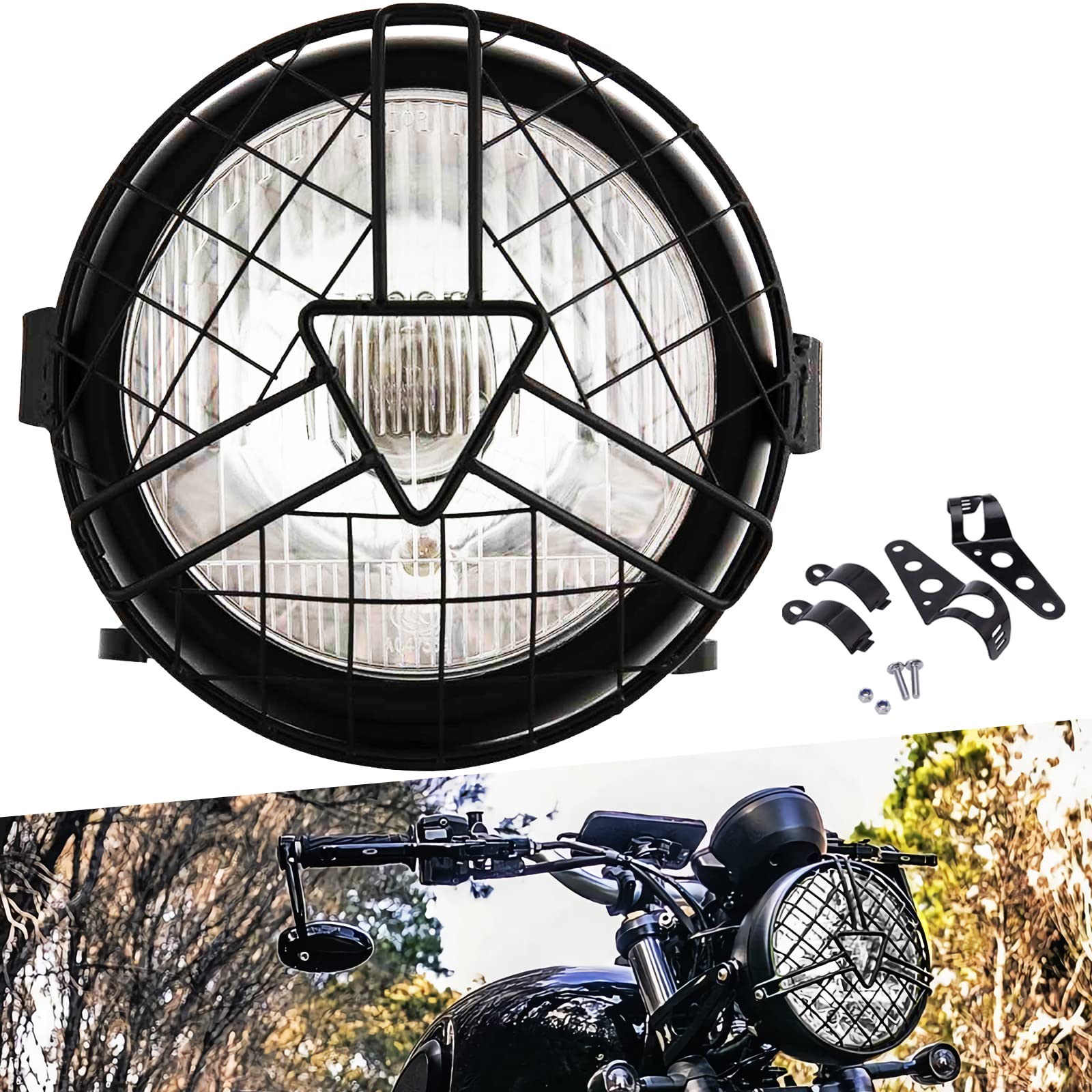 DREAMIZER 6.8" Led Scheinwerfer Motorrad Universal mit Schwarzem Haubengrill Retro Motorrad Scheinwerfer kompatibel mit Motorrädern, Fahrradkreuzern, Cafe Racers, benutzerdefinierte Anwendung von DREAMIZER