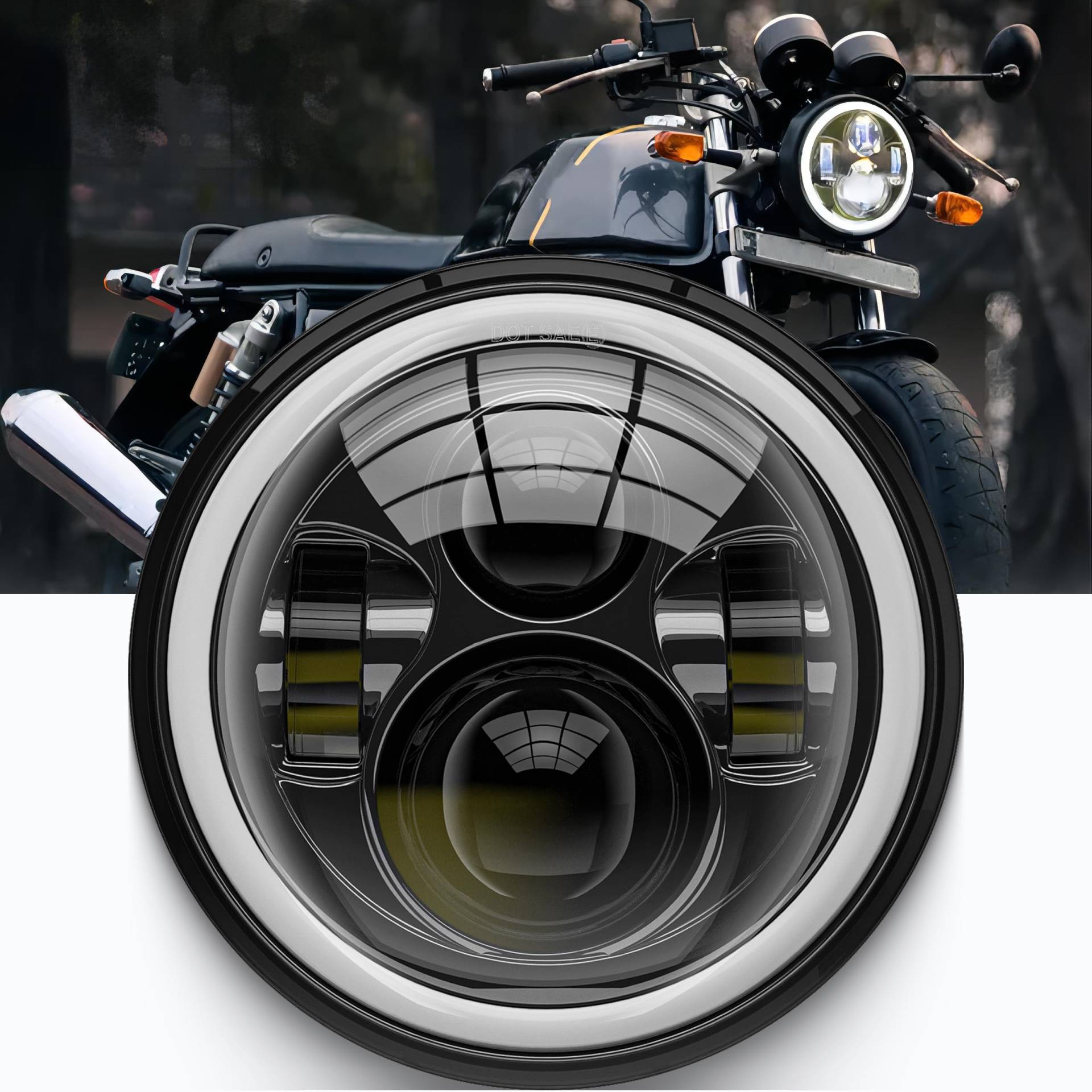 DREAMIZER 7 Zoll Motorrad Scheinwerfer mit Weißem DRL Angel Eye Amber Blinkerscheinwerfer, Kompatibel mit Harley Road King Street Glide Softail Electra Glide Wrangler JK TJ von DREAMIZER