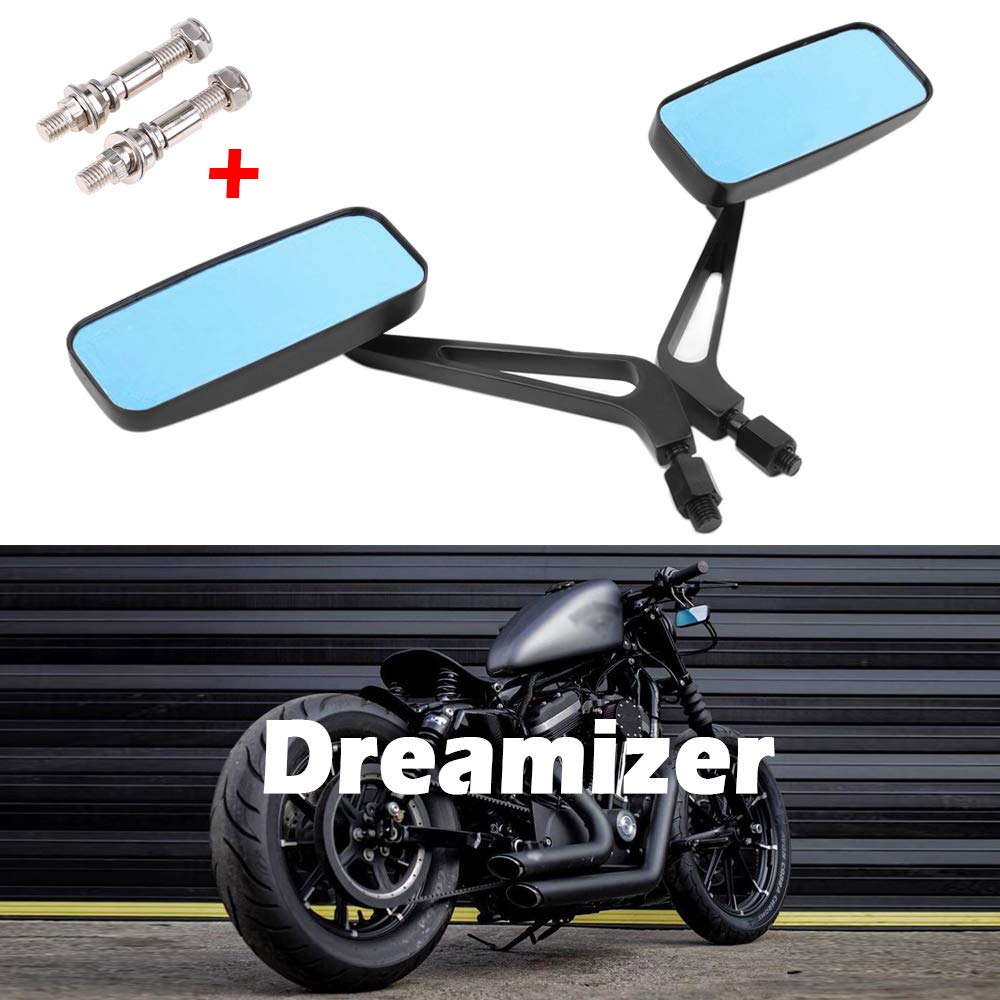 DREAMIZER 8mm 10mm Motorrad Rechteck Rückspiegel, Retro-Stil Motorrad Seitenspiegel Ersatz für Bobber Sportster XL883 1200 48 Dyna Street Glide Softail Low Rider von DREAMIZER