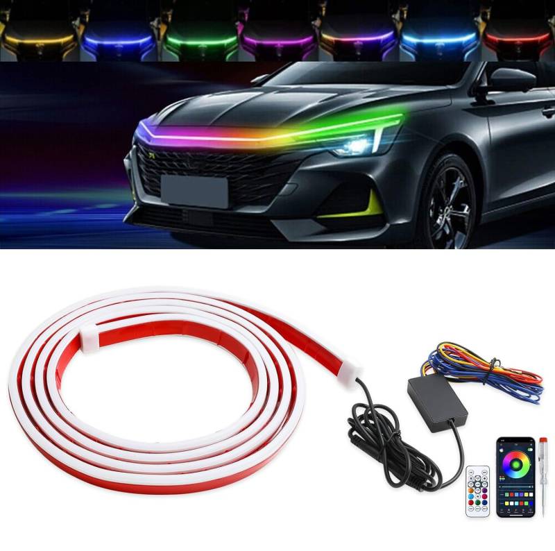 DREAMIZER Auto Motorhaube Lichtstreifen Auto LED Motorhaubenleiste mit Sicherungsschutz, Blinkerleuchte, Universelle Tagfahrlichtleiste für den Außenbereich (70''-Multicolor mit Blinkerleuchte) von DREAMIZER