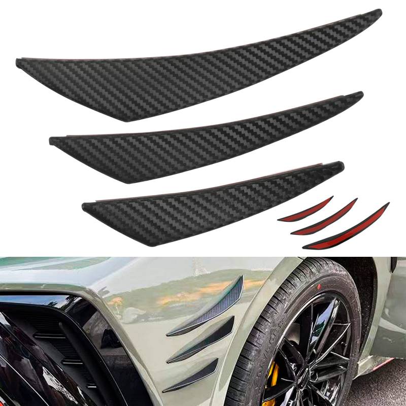 DREAMIZER Carbon Fiber Auto Frontstoßstange Spoiler, 6PCS Universal Auto Fins Lip Front Spoiler Canards, Gummi Auto Frontstoßstange Lip Splitter, Luftabweiser Spoiler Canard für Auto Styling Zubehör von DREAMIZER