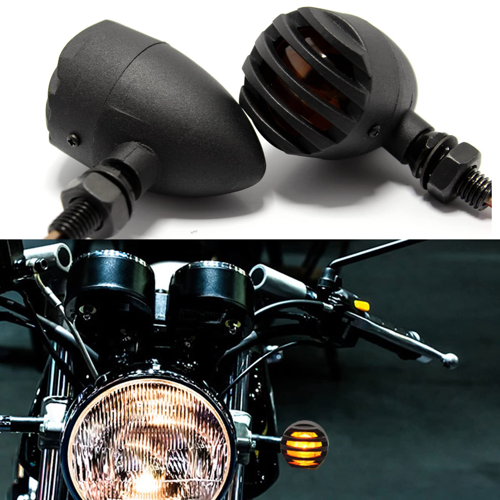 DREAMIZER Motorrad Blinker Licht, 2pcs Retro Bremsblinker Blinker Lampe 3 Draht Glühlampen Blinker Bobber Blinker für Bobber Cruiser Chopper mit M10 10mm von DREAMIZER