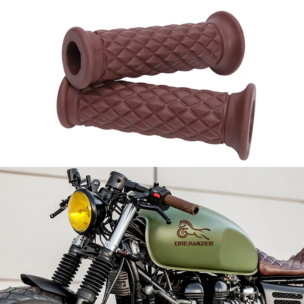 DREAMIZER Motorrad Cafe Racer Lenkergriffe, Vintage 7/8" 22mm Motorrad Gummi rutschfeste Lenkergriffe für Custom Dirt Bike Bobber(Bar-Ende Offen:Braun) von DREAMIZER